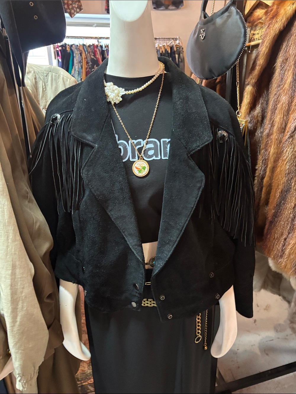 Black Suede Fringe Leather Jacket - Cropped Western Style by